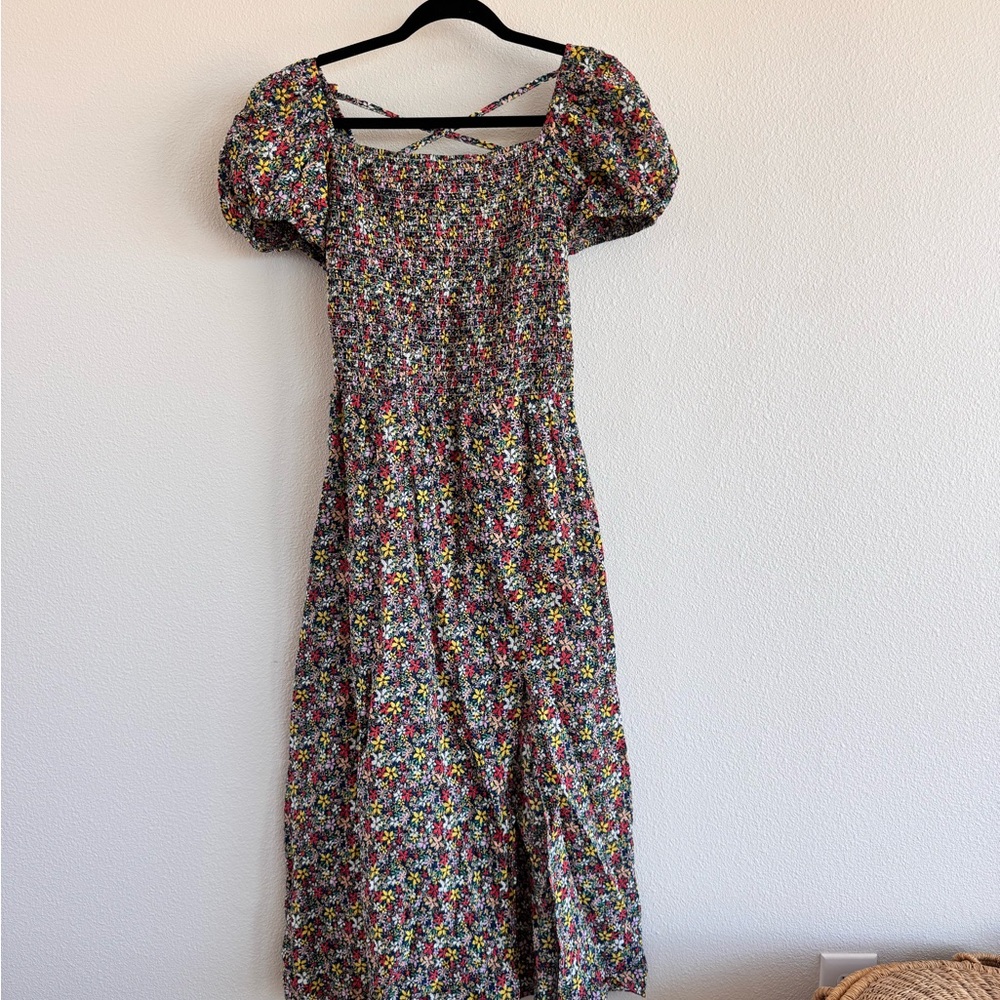 Molly Bracken Floral Puff-Sleeve Midi Dress